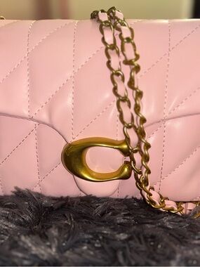 Pink Quilted Chain Shoulder Bag with Gold Hardware